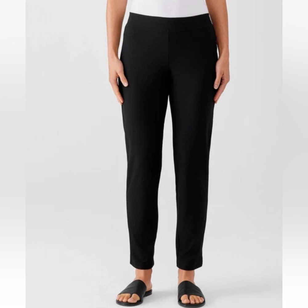 EILEEN FISHER Viscose Jersey Easy Pant Large Black Stretch Comfort Travel Pockts